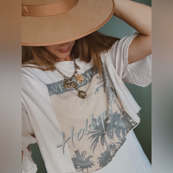 Free People Tops - RARE :: Free people distressed vintage welcome to Hollywood Graphic crop tee OS